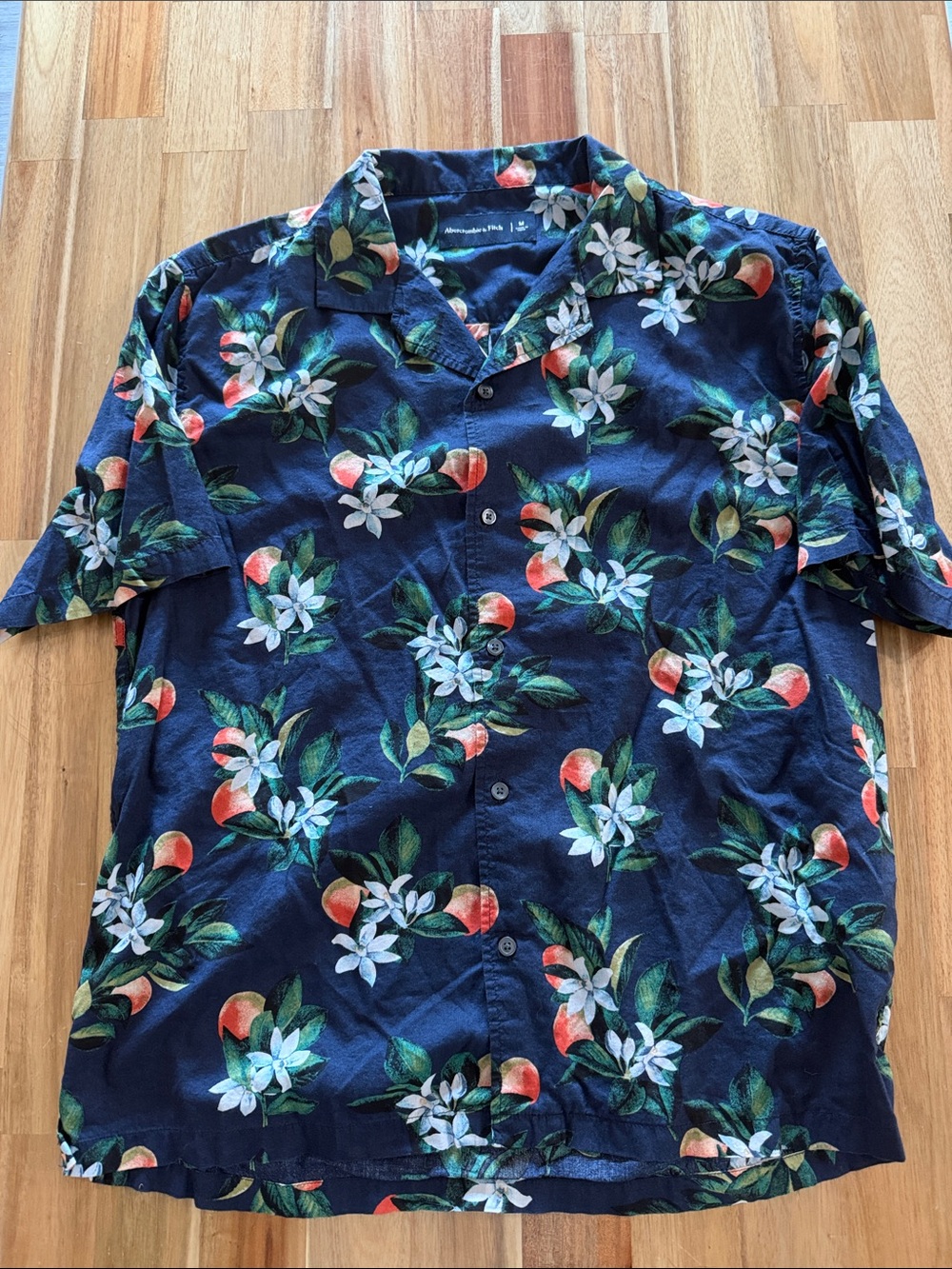 Abercrombie & Fitch Navy Floral and Orange Short-Sleeve Button-Down Shirt